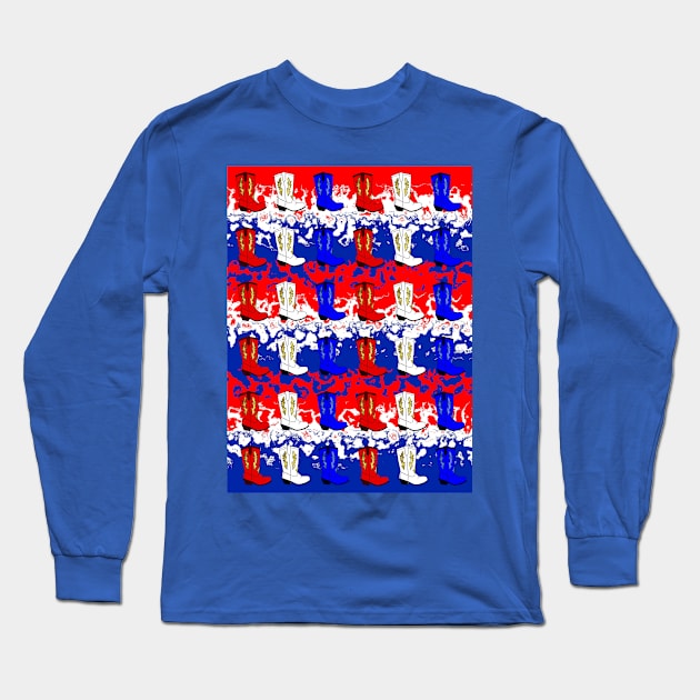 FOURTH Of July American Cowboy Red White And Blue Long Sleeve T-Shirt by SartorisArt1